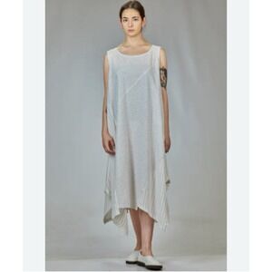 Moyuru Long and Wide Thin Stripe Light Cotton Dress Asymmetrical Hem Size M